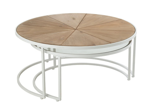J-Line bijzettafel Relax - metaal/hout - wit/naturel - set van 2