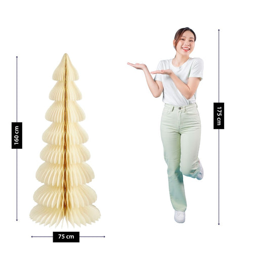 Mica Decorations Papieren Kerstboom - Opvouwbare Kunstkerstboom - H160  x Ø75cm - Kerst Decoratie - FSC Mix - Off-White/Goud