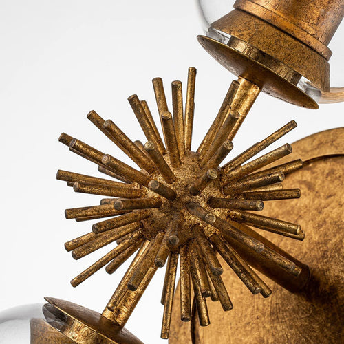 Wandleuchte Modern Antik Gold, Glasschirme 2x E27