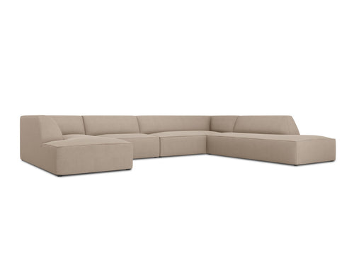 Micadoni Panoramische hoekbank rechts Ruby 7-zits, structurele stof, donkerbeige - 273x366x69cm