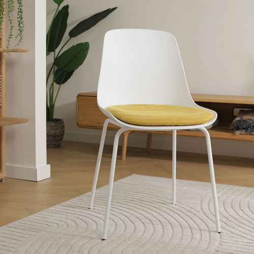 Nolon Nora-Liv Eetkamerstoel Wit - Okergeel Kussen - Witte Poten - vtwonen shop