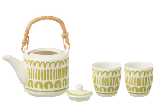 J-Line kop + theepot Strepen - keramiek - groen - set van 3