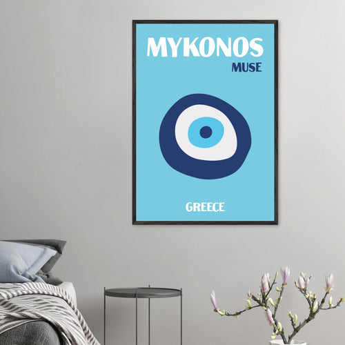 Artfulprints Poster met Lijst Griekenland - Mykonos   - 50x70 cm - Blauw