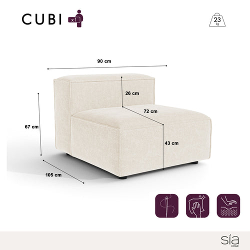 Sia Home - Modulaire fauteuil CUBI - Chenille fluweel - Crème - 90cm