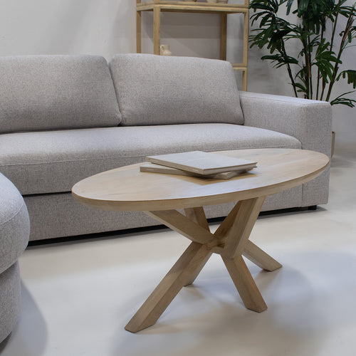 Giga Meubel Salontafel Onno Ovaal - Mangohout - Naturel - 120x60x47cm