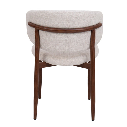 DÉJA Living Eetkamerstoel Jessie - Beige/Walnoot - Stoffen Stoel - Mid Century - Zithoogte 50 cm - Set van 2