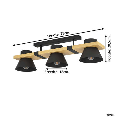 EGLO plafondlamp Maccles - e27 - 78 cm - zwart/bruin - hout