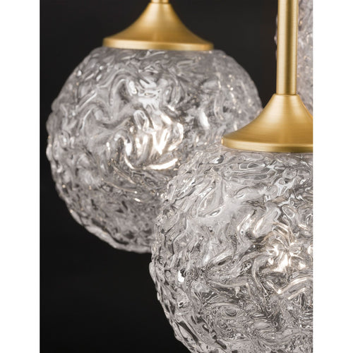 Merano Concord 3-lichts cluster hangende plafondlamp Helder gestructureerd glas, geborsteld goud staal LED G9