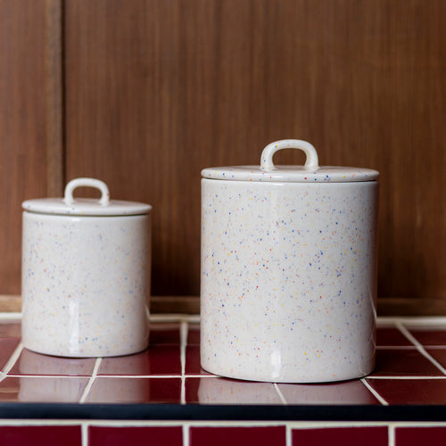 Ona - Voorraadpot 14xH18cm met deksel beige Fika