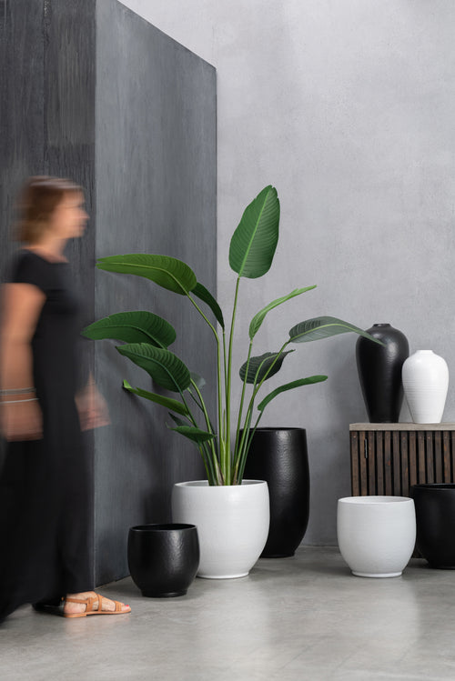 J-Line bloempot Ying - keramiek - zwart - medium - Ø 33 cm