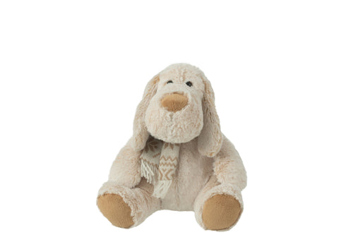 J-Line knuffel Hond + Sjaal Zittend - polyester - beige/bruin - medium