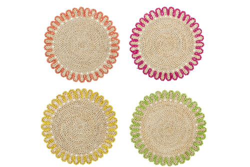 J-Line placemat Rond Rand - riet - mix  - 4 stuks