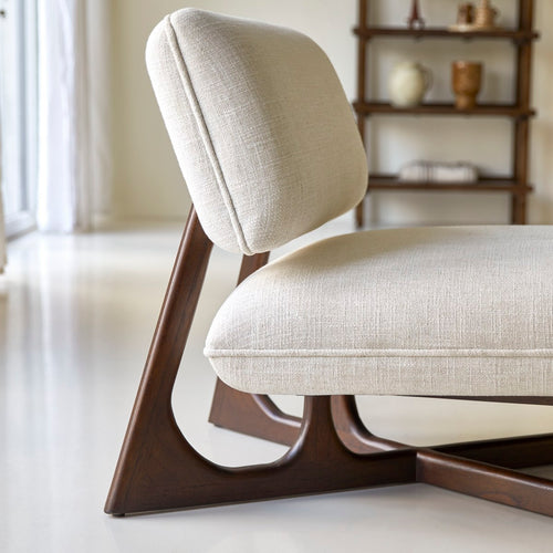 Tikamoon Lage fauteuil in massief mindihout en ecru stof - Beige - vtwonen shop