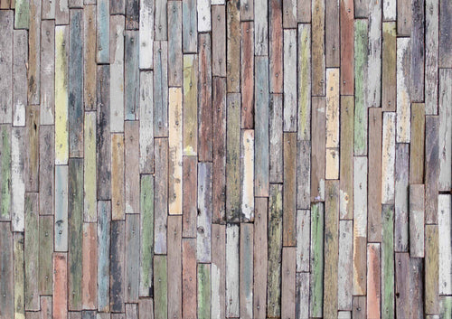 Sanders & Sanders fotobehang houten plankjes beige, groen en blauw - 360 x 254 cm - 600398