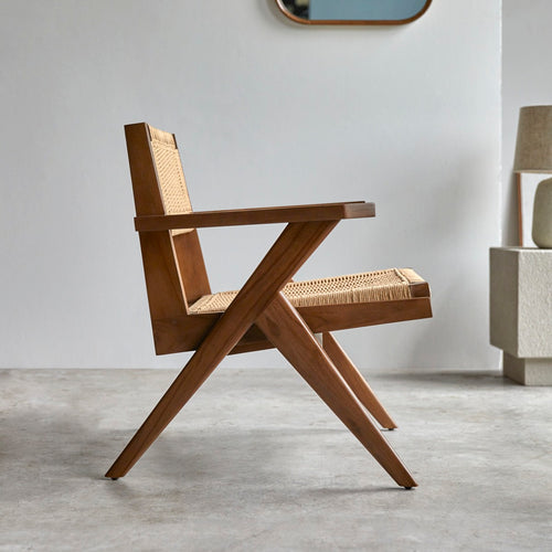 Tikamoon Fauteuil van massief teakhout met vlechtwerk - Naturel