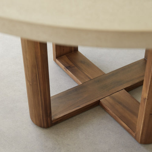 Tikamoon Ronde tuintafel van massief acaciahout en ecrukleurig cement 4/6 pers. - Beige