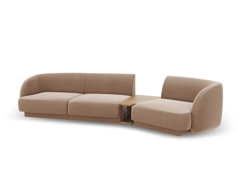 Micadoni Rechte modulaire bank Miley 3-zits, flueel, cappuccino - 126x303x70cm