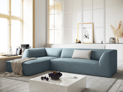 Micadoni linker hoekbank Ruby 4-zits, ribfluwelen, lichtblauw - 180x273x69cm