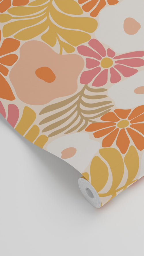 ESTAhome behang bloemen in Matisse stijl oranje en geel - 50 x 900 cm - 131005 - vtwonen shop