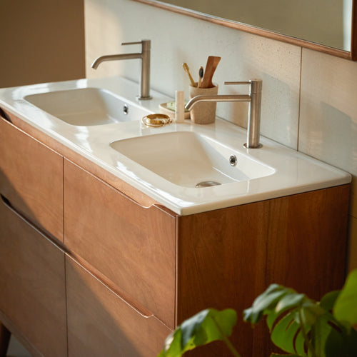 Tikamoon Badkamermeubel in massief mangohout en keramiek 120 cm - Donkerbruin