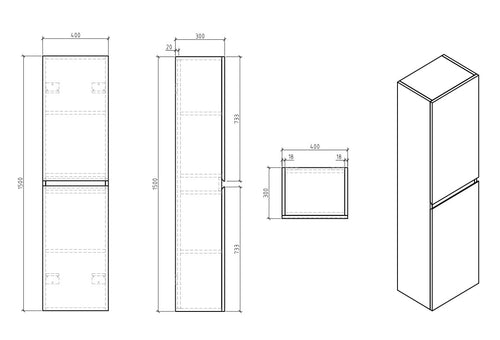 Badplaats Badkamerkast Angela 40 x 30 x 150 cm – Bruin Eiken – Hangende Kolomkast met 2 Deuren