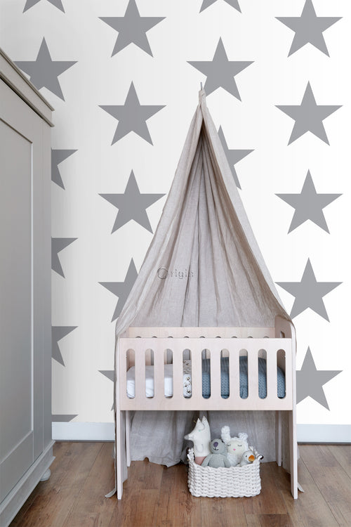 Origin Wallcoverings behang sterren wit en grijs - 53 cm x 10.05 m - 347672