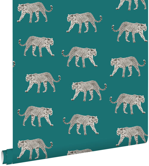 ESTAhome behang panters petrolblauw - 53 cm x 10.05 m - 139180