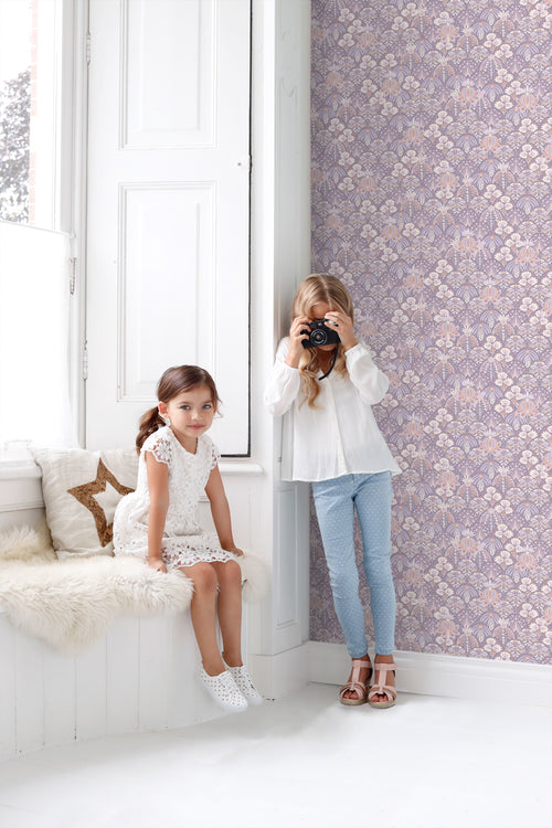 ESTAhome behang vintage bloemen in art nouveau stijl lila paars - 50 x 900 cm - 130970 - vtwonen shop