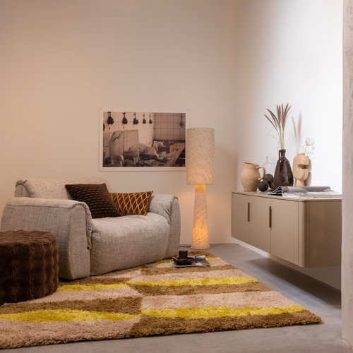 WOOOD vloerlamp Loft - Metaal/Bouclé - Naturel Met Stippen 130xØ30 cm - vtwonen shop