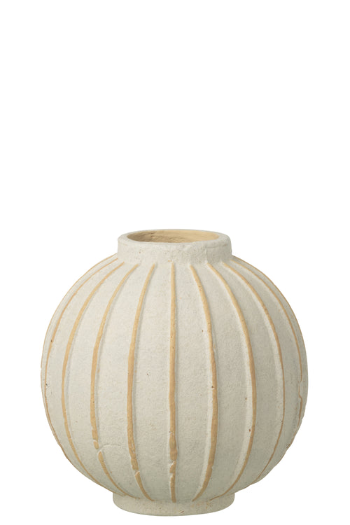 J-Line vaas Bal Gestreept - keramiek - wit/beige - small