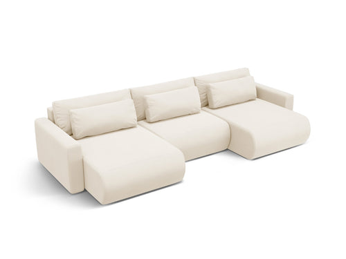 Cosmopolitan Design Converteerbare panoramische bank met opbergdoos Belfast 4-zits, flueel ivoor - 149x340x84cm