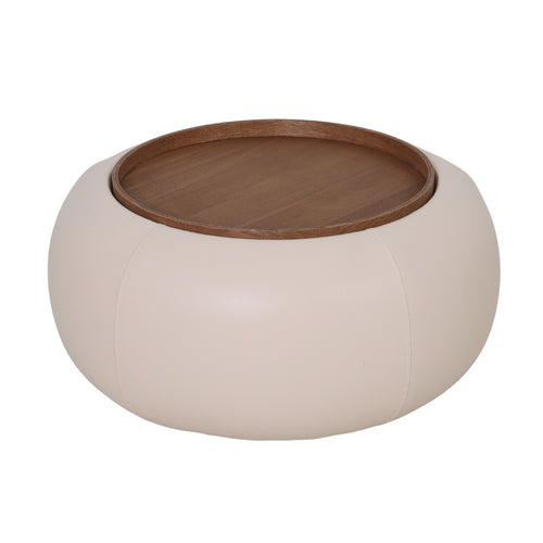 DÉJA Living Salontafel Draby - Rond Beige/Walnoot - Incl. Opbergruimte - 73cm