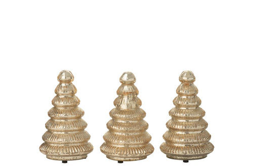 J-Line decoratie Boom Geribbeld - glas - goud - doos van 3 - LED