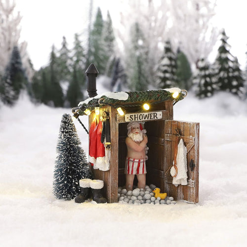 Luville Kerstdorp Miniatuur Naakte Kerstman - Kerstversiering voor je Kerstdorp - Kerst Decoratie voor Binnen - Guirlande met Lampjes en Warm Witte