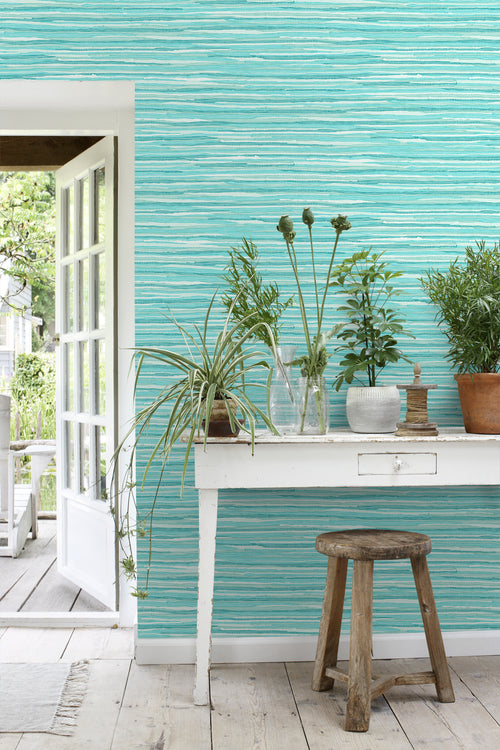 ESTAhome behang geweven motief turquoise - 53 cm x 10.05 m - 148621