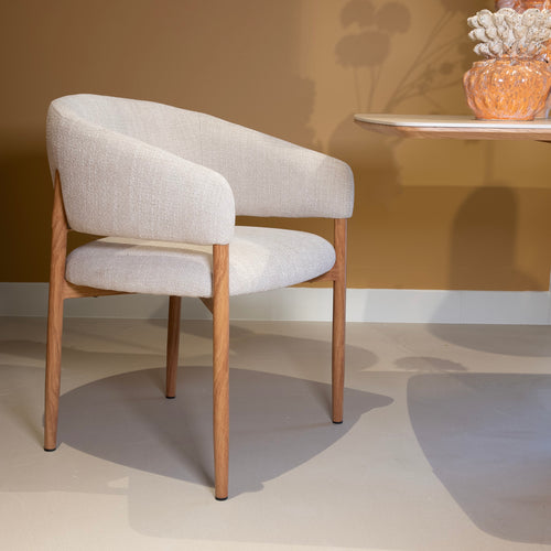 DÉJA Living Eetkamerstoel Elora - Beige/Naturel - Stoffen Armstoel - Scandinavisch - Zithoogte 50 cm - Set van 2