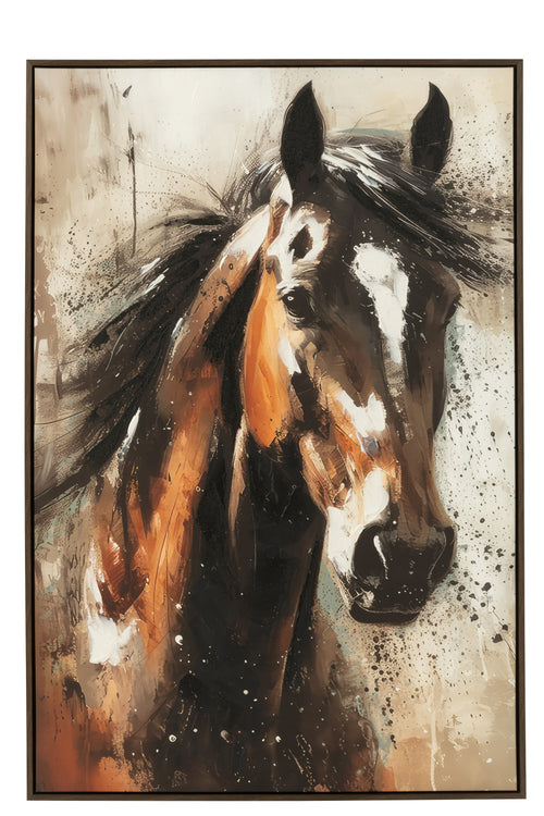 J-Line wanddecoratie Rechthoek Paard - canvas - mix