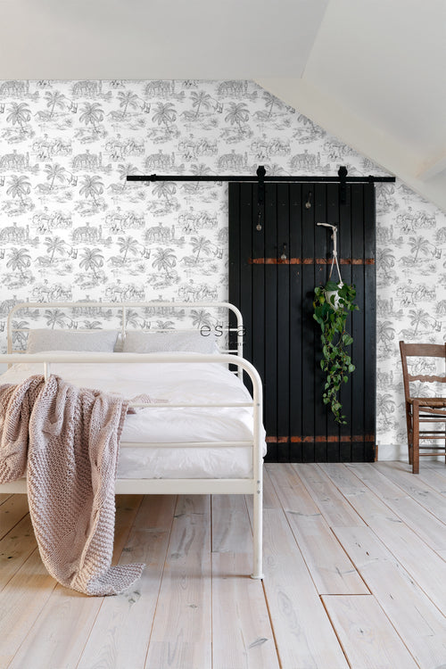 ESTAhome behang jungle dieren zwart wit - 53 cm x 10.05 m - 139299