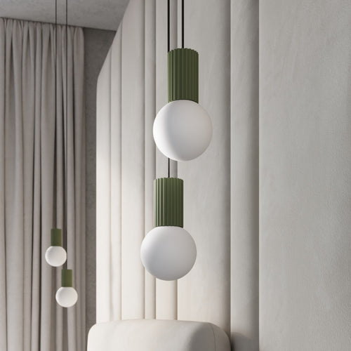 Sollux Lighting Hanglamp HALO 2P olijfgroen - 15x15x120cm
