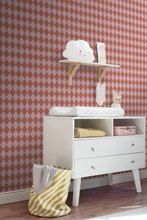 ESTAhome behang ruiten terracotta roze - 50 x 900 cm - 131598 - vtwonen shop