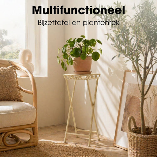 Mica Decorations Rosalie Planttafel voor Buiten - Plantenstandaard voor Kamerplanten 68 x 28cm - Inklapbaar - IJzer - Offwhite