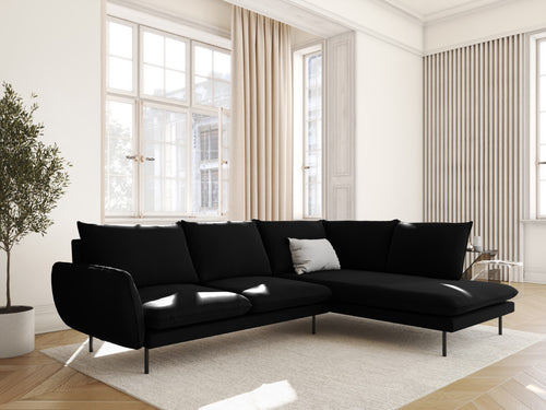 Cosmopolitan Design rechter hoekbank Vienna 6-zits, flueel, zwart - 185x275x95cm