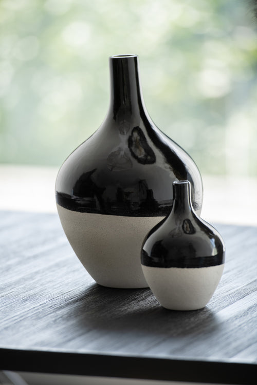 J-Line vaas Iva - porselein - zwart/wit - large - Ø 21 cm