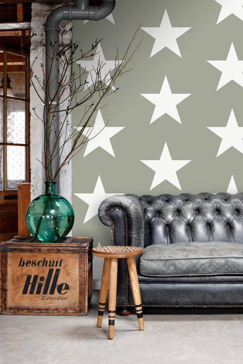 ESTAhome behang sterren legergroen - 53 cm x 10.05 m - 138949