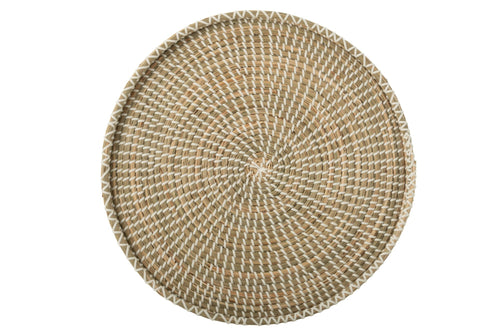 J-Line plateau Rond - zeegras/kunststof - naturel/wit