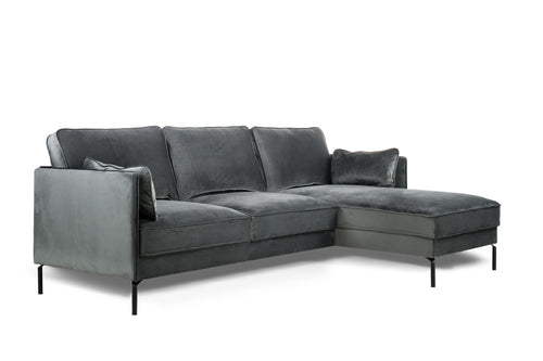 Duverger® 3-zitbank Piping - grijs velvet - chaise longue rechts - vtwonen shop