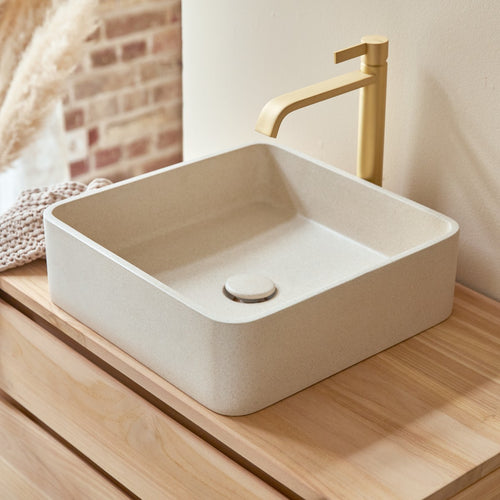 Tikamoon Vierkante waskom in crème terrazzo b. 39 cm - Beige