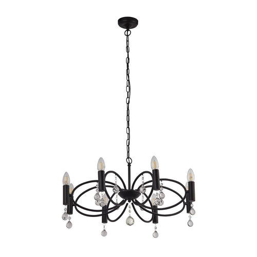 Searchlight INFINITY - Hanglamp met 8 lichtpunten - zwart met kristalglas