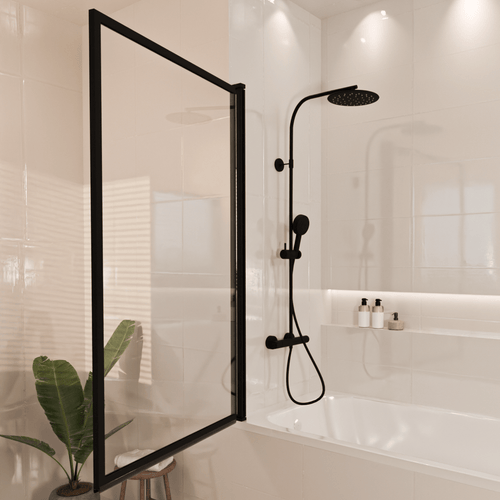 LOMAZOO badwand Salvador - draaibaar - anti kalk nano coating - helder glas - zwart - 80 x 140 cm