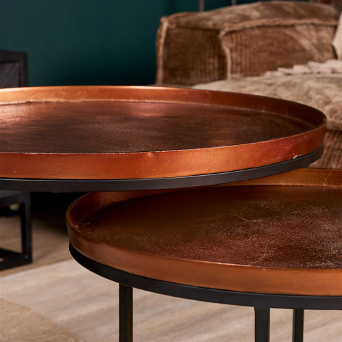 StarFurn Salontafel Clive - Rond Koper Metaal - Set van 3